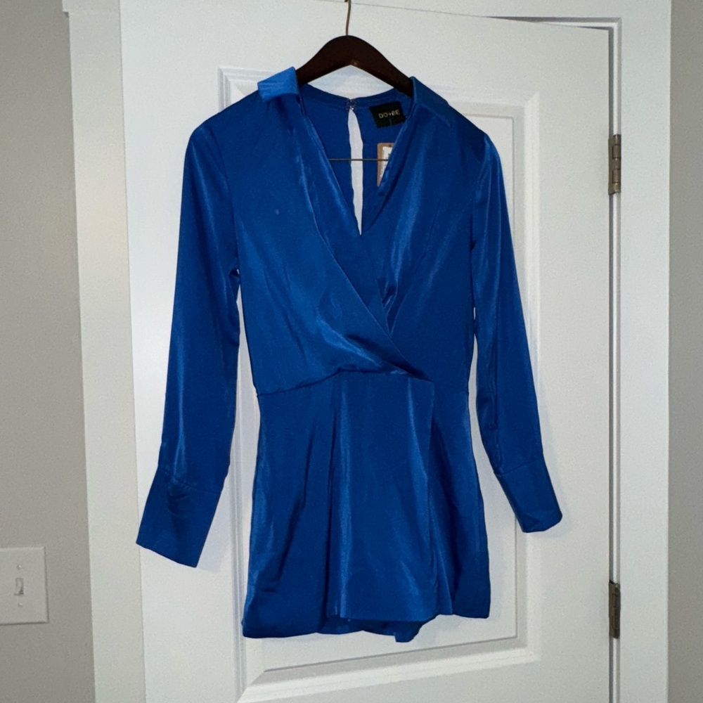 Blue DO + BE satin collared romper brand new with tags from vestique